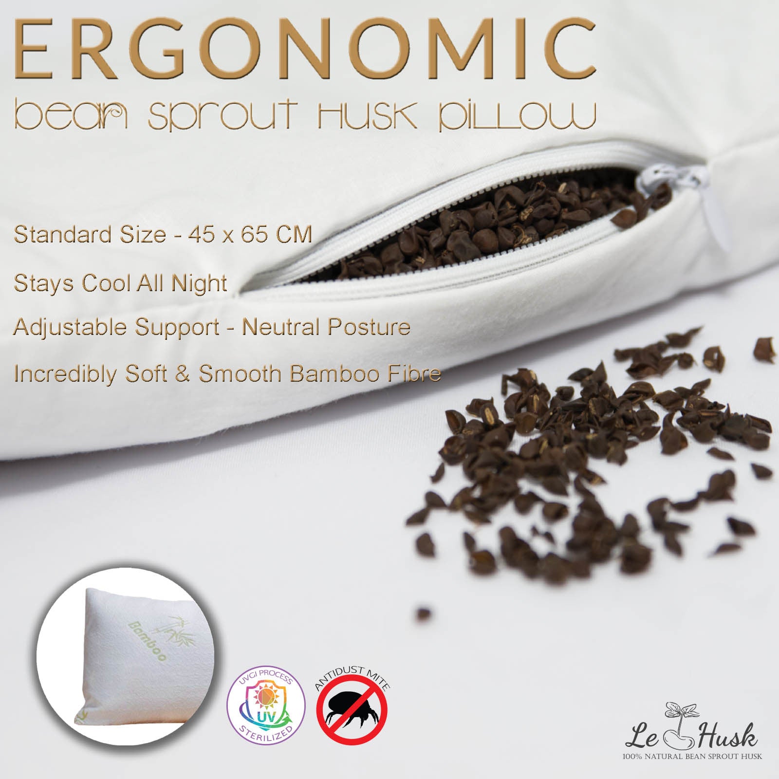 Le Husk Bean Sprout Husk Ergonomic Pillow - Ergonomic Beansprout Husk Pillow,[variant_title]